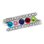 14K White Gold Family Jewelry Synthetic Stone & Diamond Set Ring