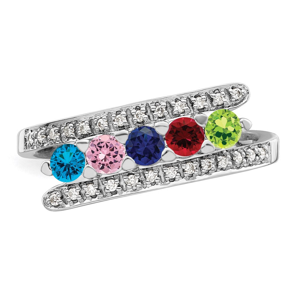 14K White Gold Family Jewelry Genuine Stone & Diamond Set Ring