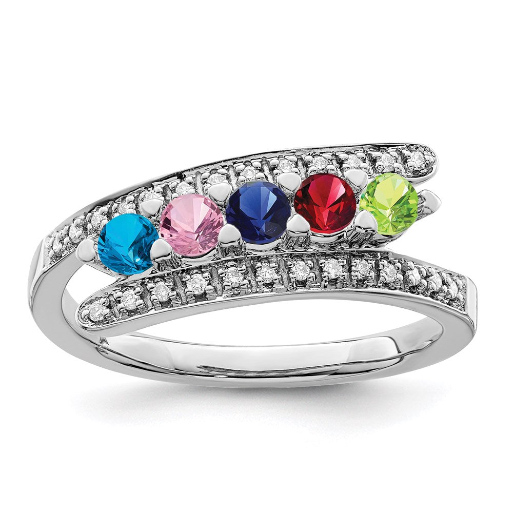 14K White Gold Family Jewelry Synthetic Stone & Diamond Set Ring