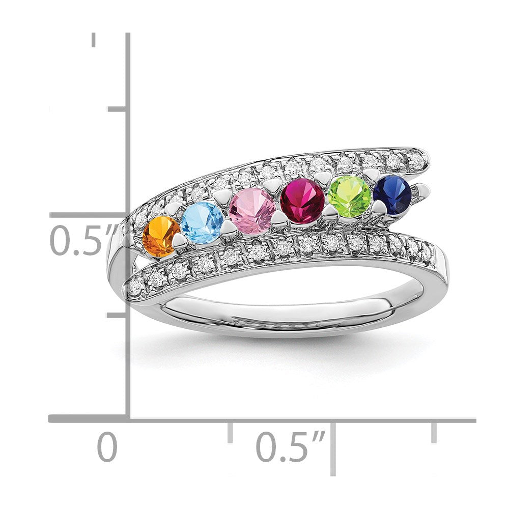 14K White Gold Family Jewelry Synthetic Stone & Diamond Set Ring