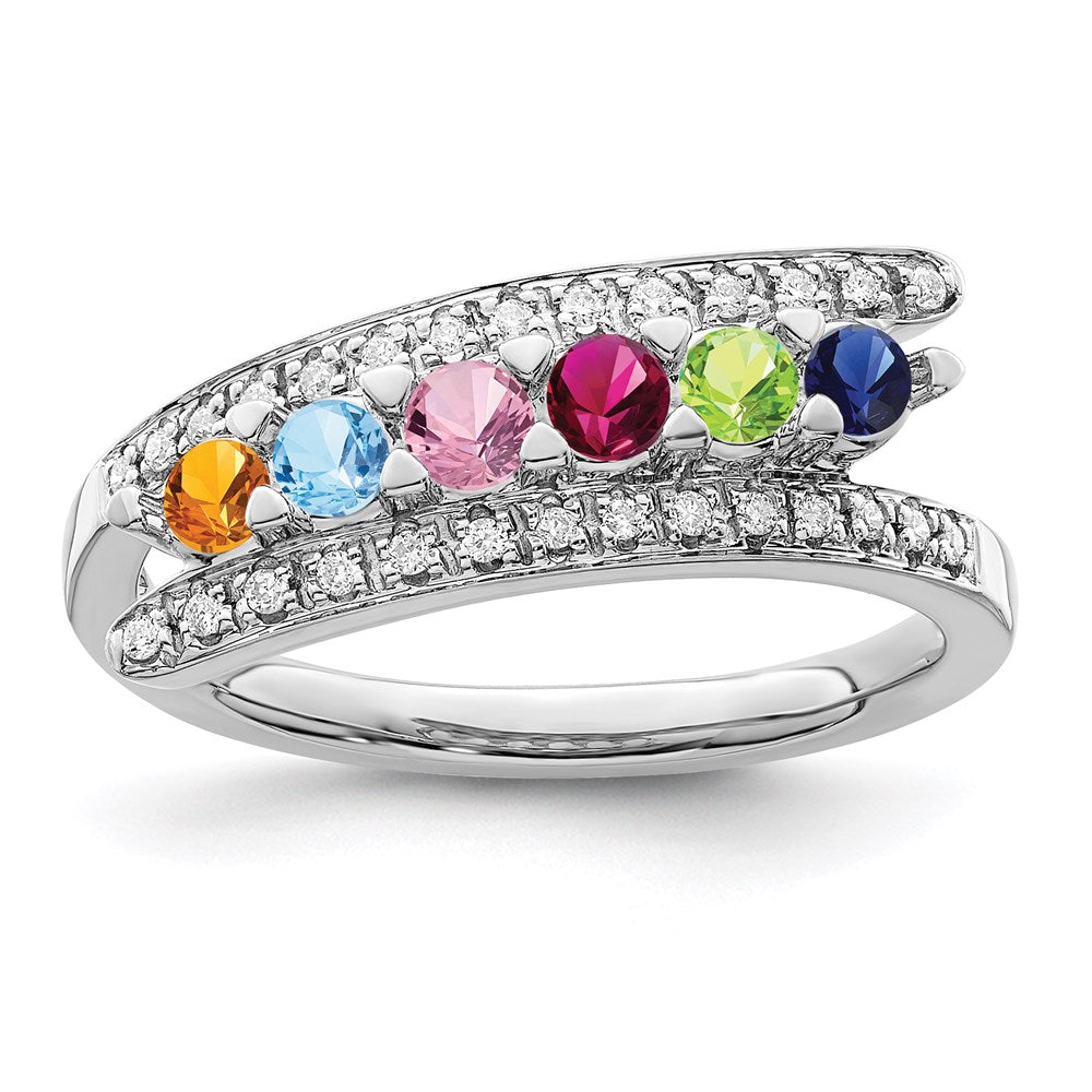14K White Gold Family Jewelry Synthetic Stone & Diamond Set Ring