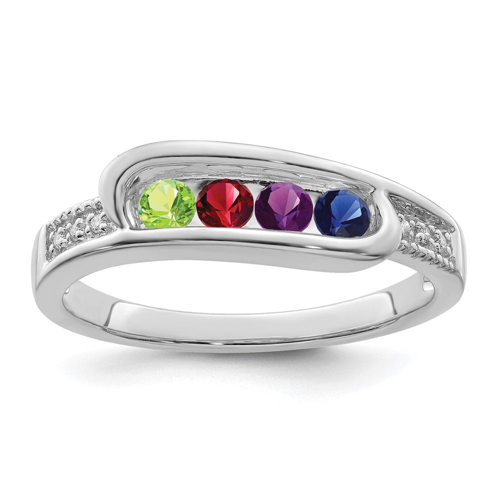 14K White Gold Family Jewelry Genuine Stone & Diamond Set Ring