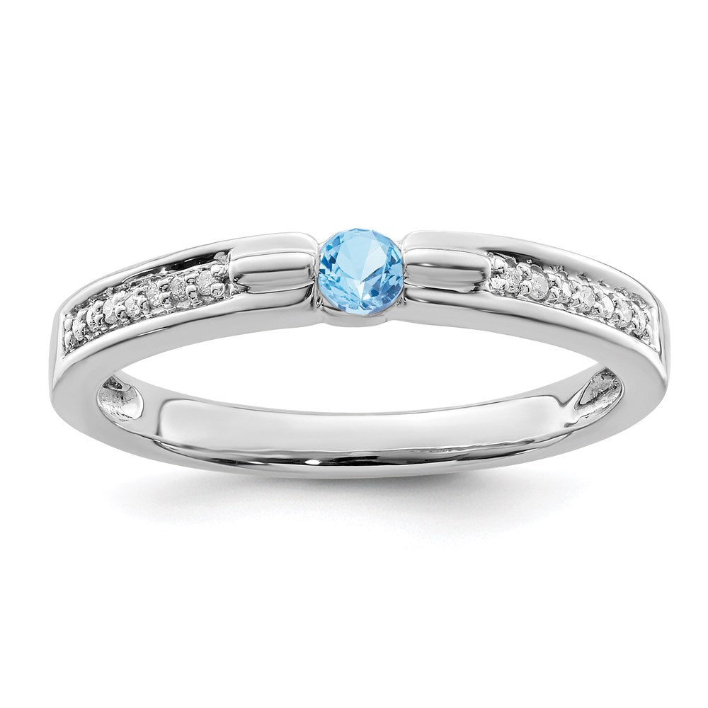 14K White Gold Family Jewelry Synthetic Stone & Diamond Set Ring