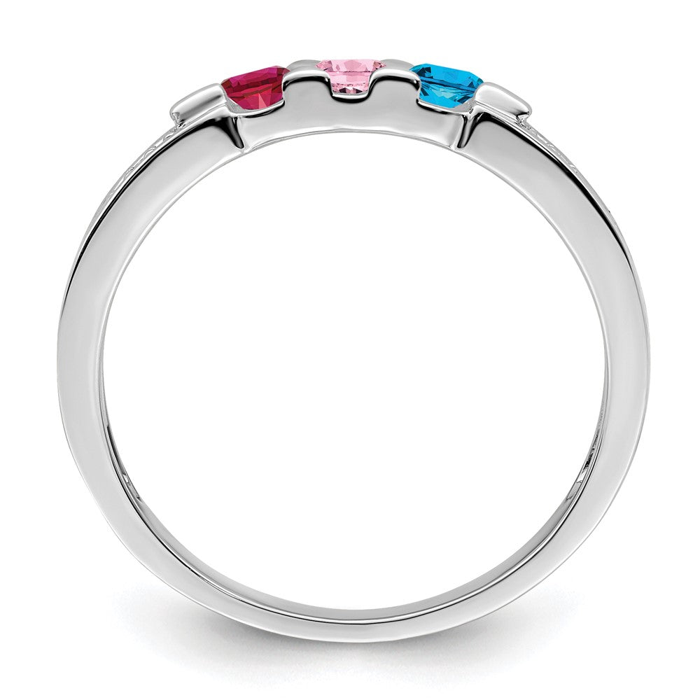 14K White Gold Family Jewelry Genuine Stone & Diamond Set Ring