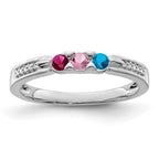 14K White Gold Family Jewelry Synthetic Stone & Diamond Set Ring