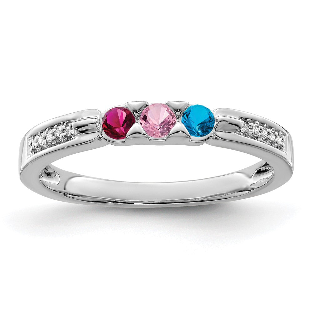 14K White Gold Family Jewelry Genuine Stone & Diamond Set Ring