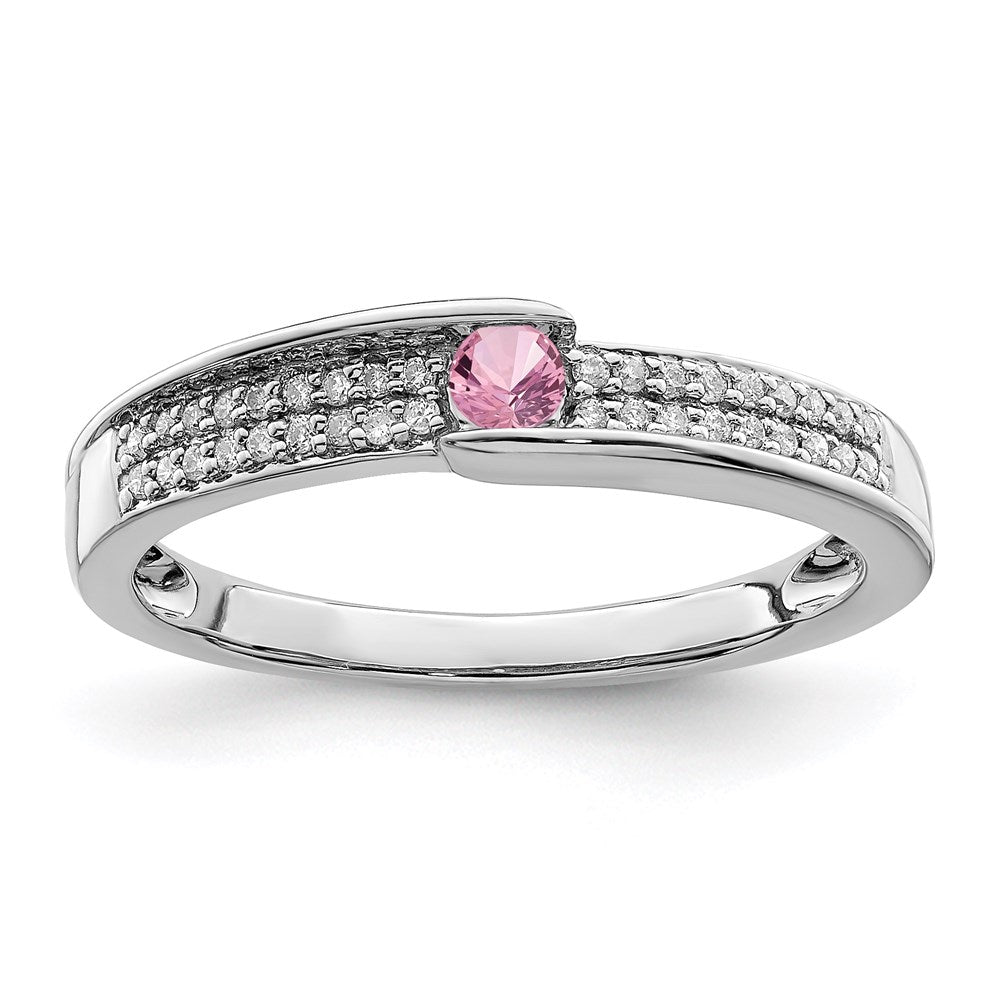 14K White Gold Family Jewelry Genuine Stone & Diamond Set Ring