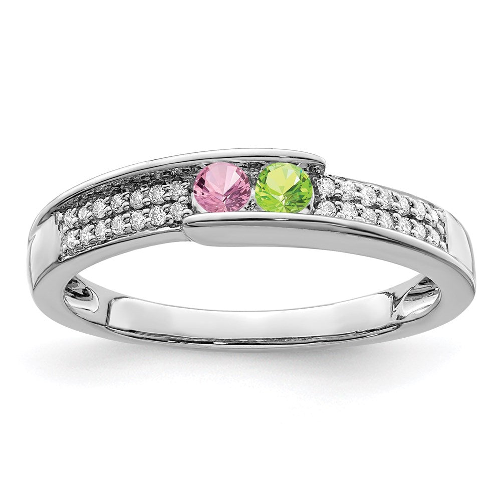 14K White Gold Family Jewelry Synthetic Stone & Diamond Set Ring