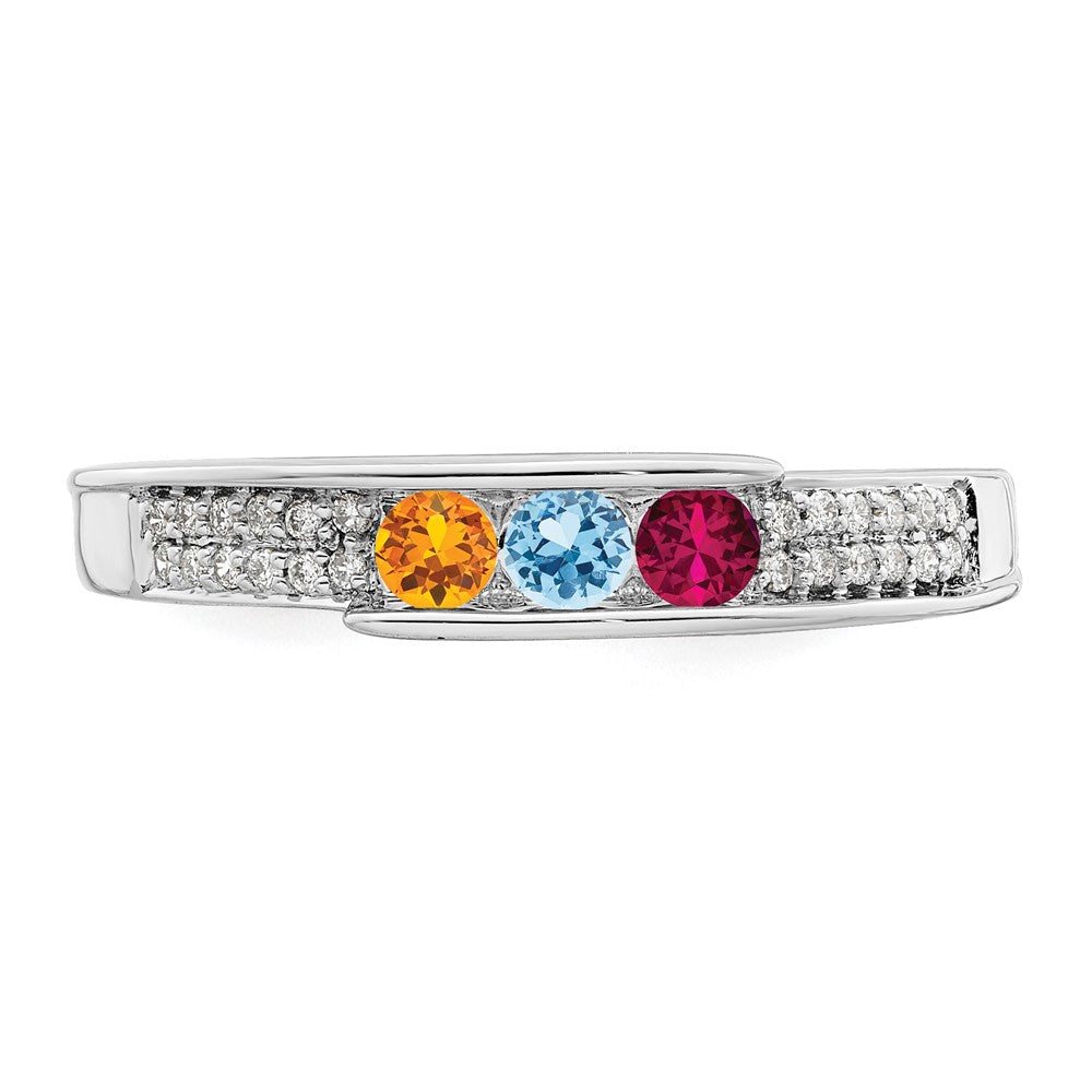 14K White Gold Family Jewelry Synthetic Stone & Diamond Set Ring