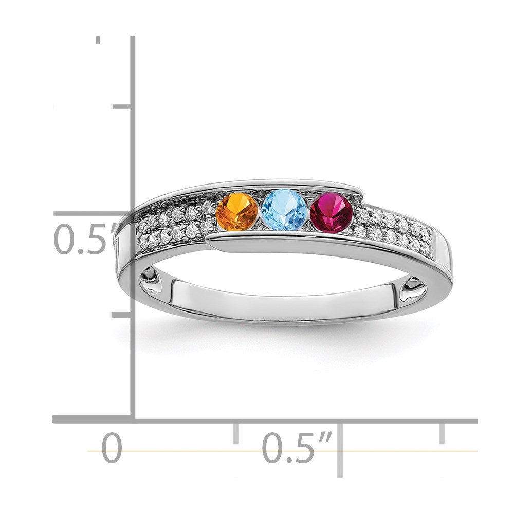 14K White Gold Family Jewelry Genuine Stone & Diamond Set Ring