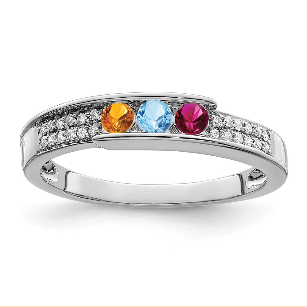 14K White Gold Family Jewelry Genuine Stone & Diamond Set Ring