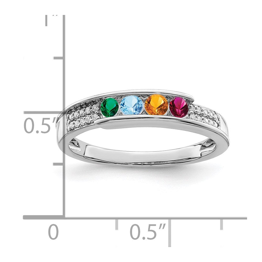 14K White Gold Family Jewelry Synthetic Stone & Diamond Set Ring