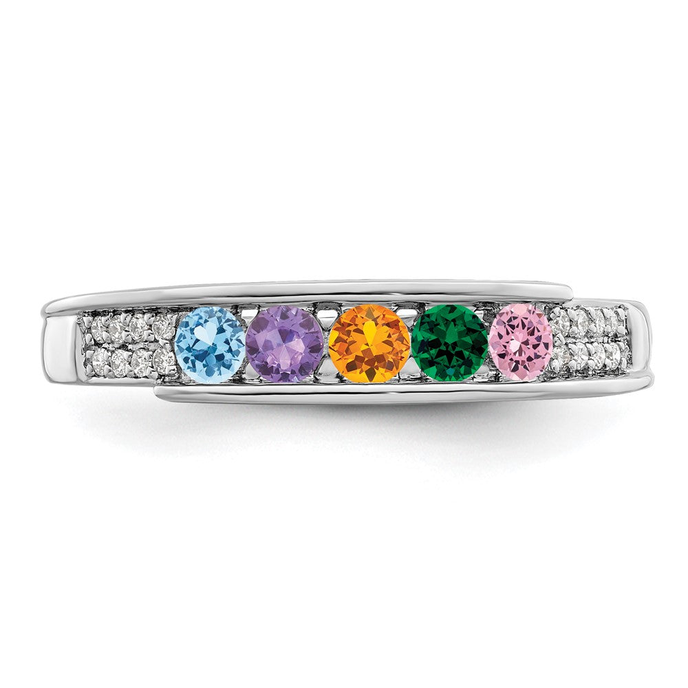 14K White Gold Family Jewelry Synthetic Stone & Diamond Set Ring