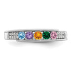 14K White Gold Family Jewelry Synthetic Stone & Diamond Set Ring