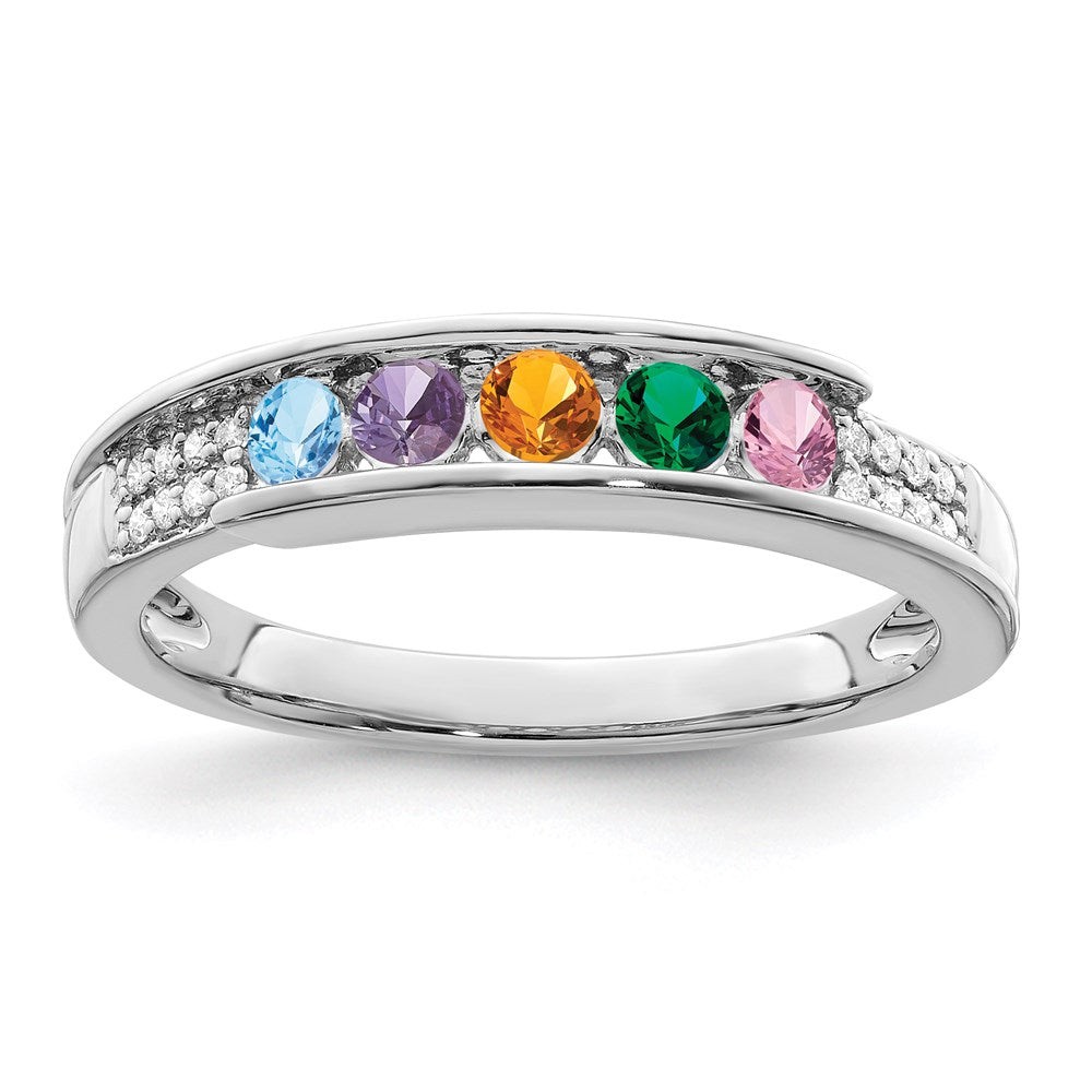 14K White Gold Family Jewelry Genuine Stone & Diamond Set Ring