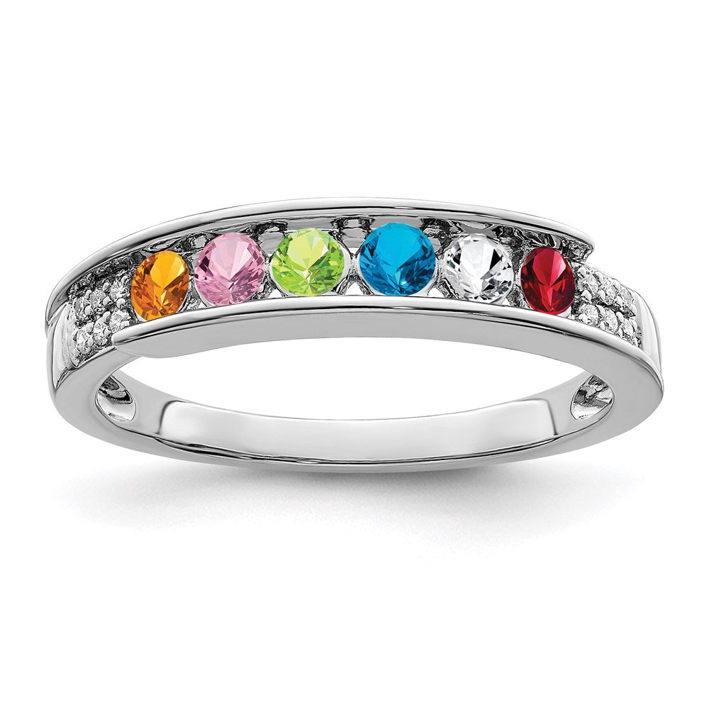 14K White Gold Family Jewelry Synthetic Stone & Diamond Set Ring
