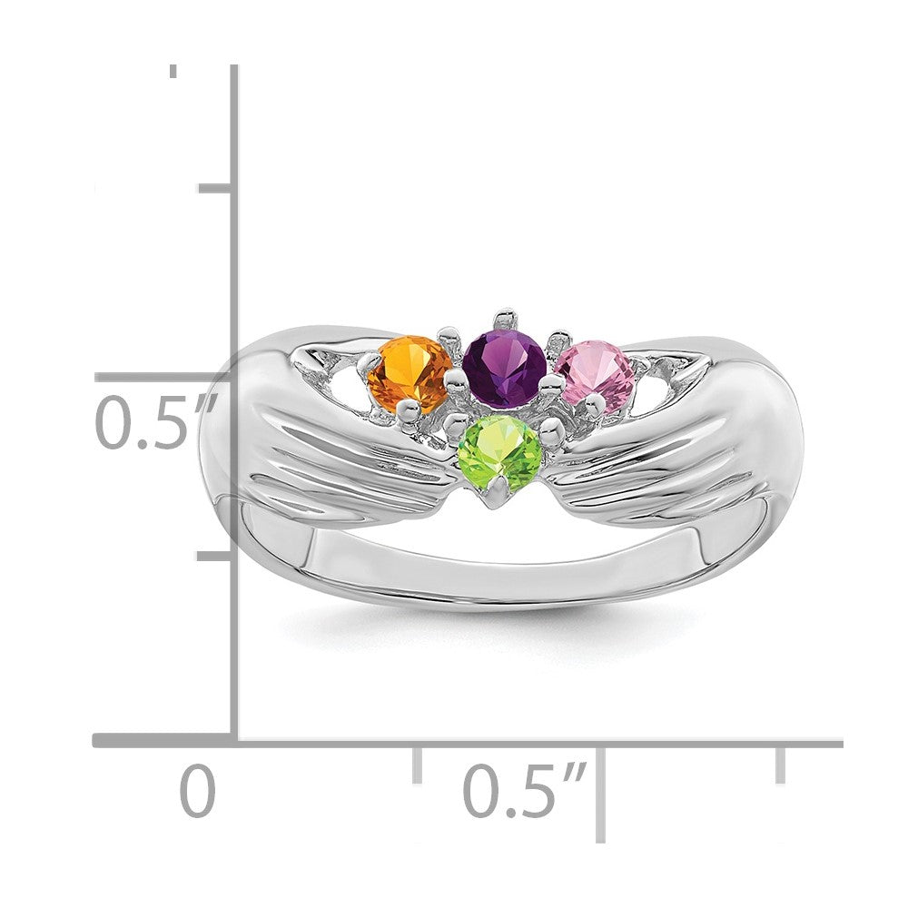 14k White Gold 4 Genuine Stone Family Ring