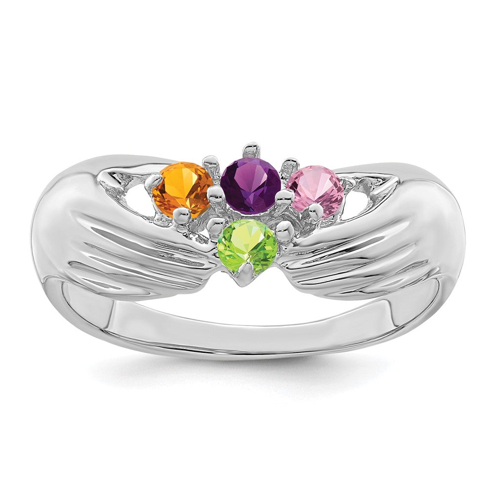 14k White Gold 4 Genuine Stone Family Ring