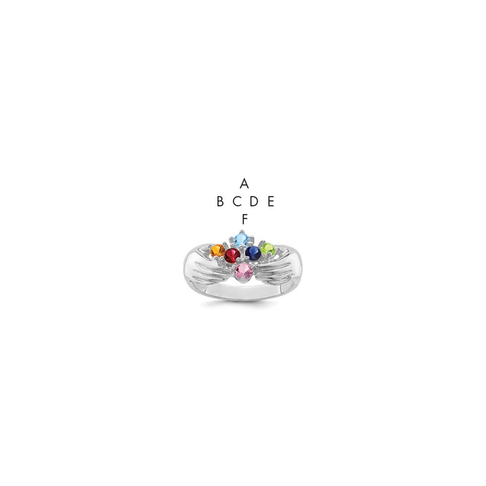 14k White Gold 6 Synthetic Stone Family Ring