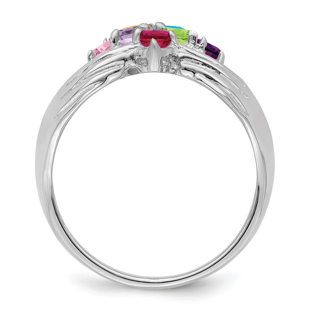 14k White Gold 7 Genuine Stone Family Ring