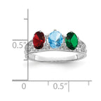 14k White Gold 3 Synthetic Stone Family Ring