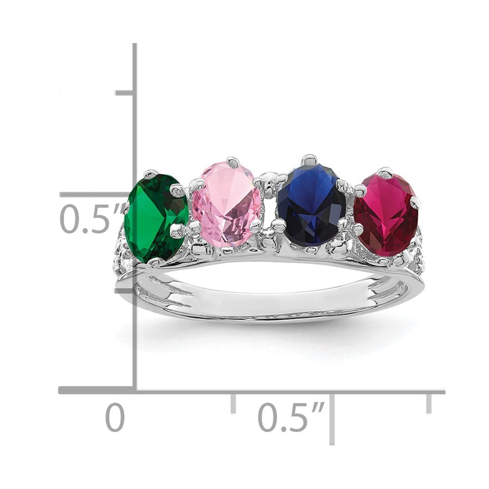 14k White Gold 4 Genuine Stone Family Ring
