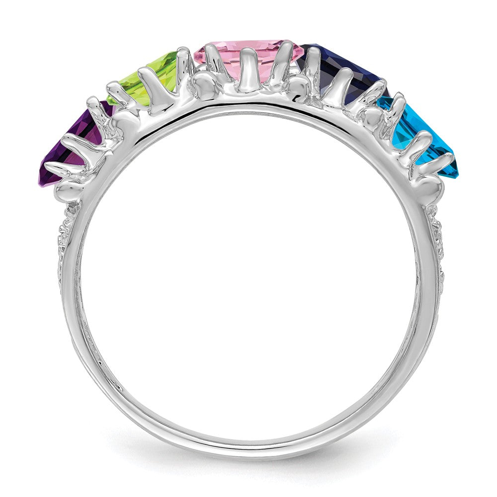 14k White Gold 5 Synthetic Stone Family Ring