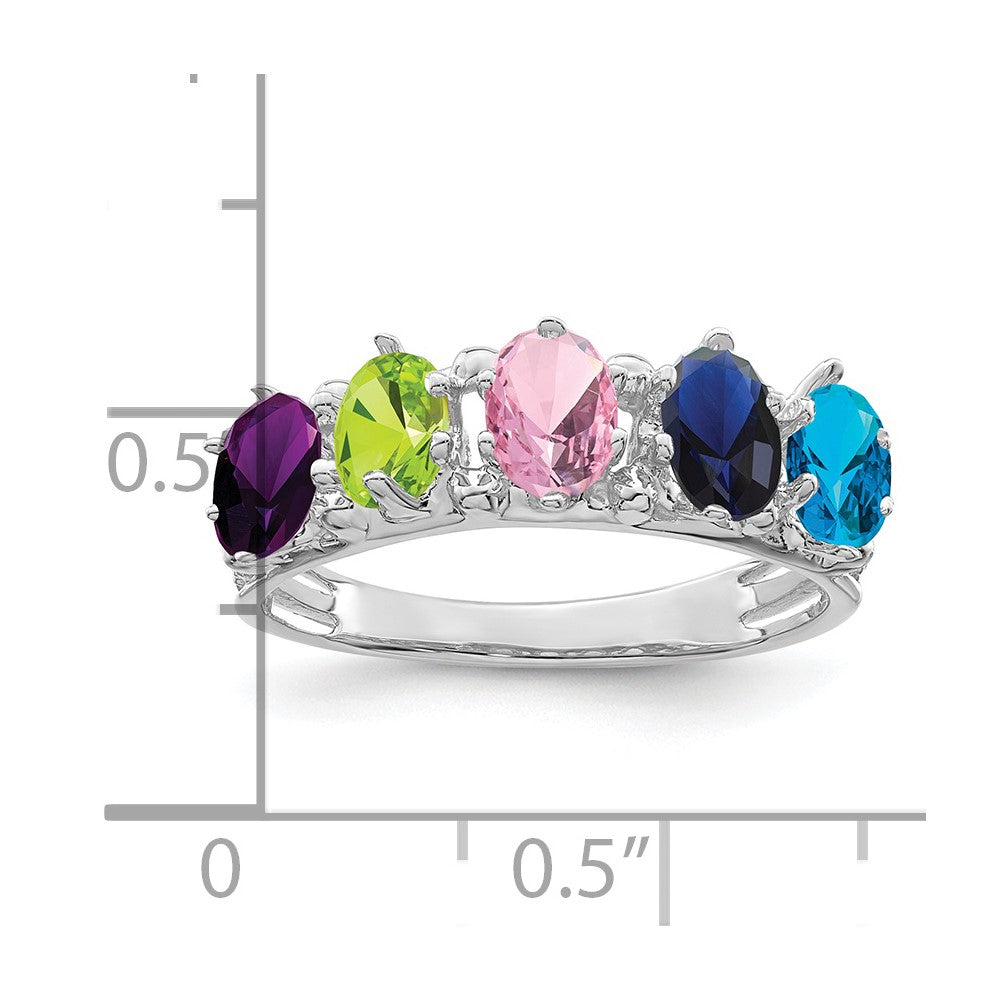 14k White Gold 5 Genuine Stone Family Ring