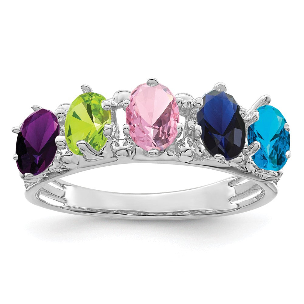 14k White Gold 5 Synthetic Stone Family Ring