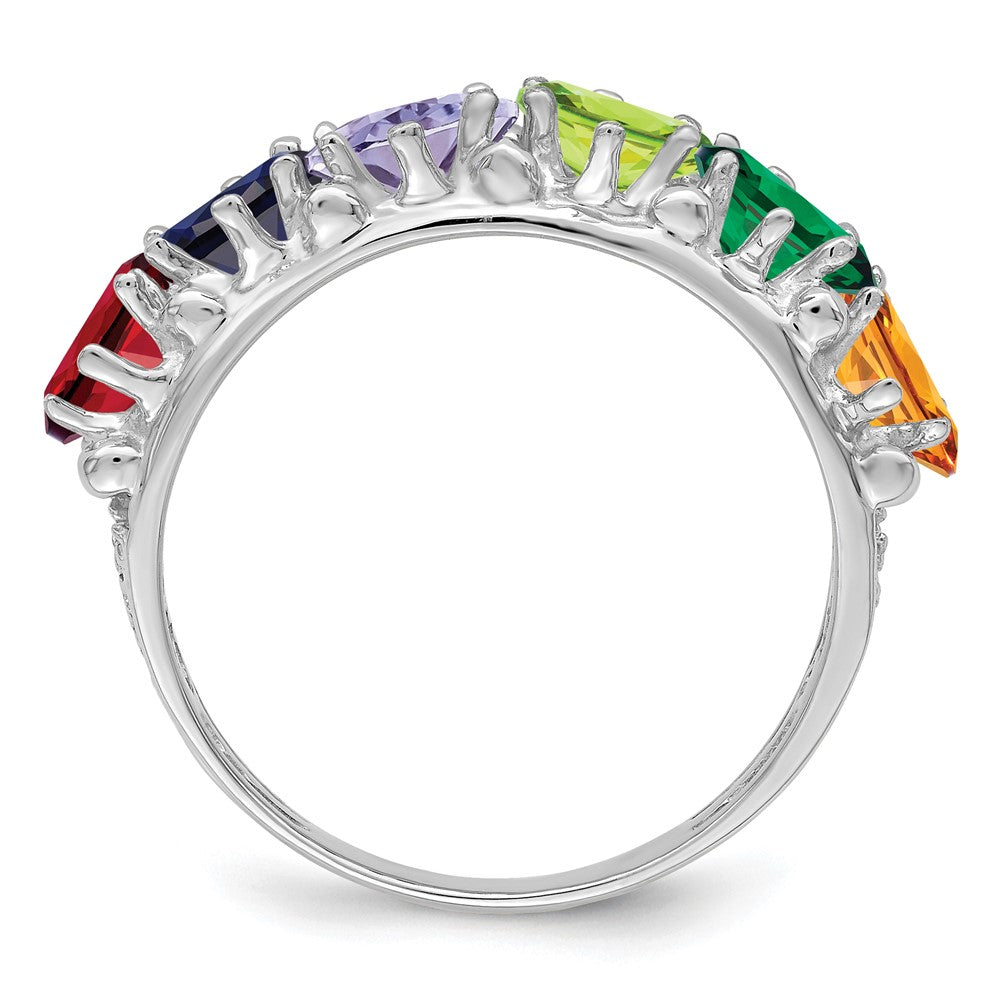 14k White Gold 6 Genuine Stone Family Ring