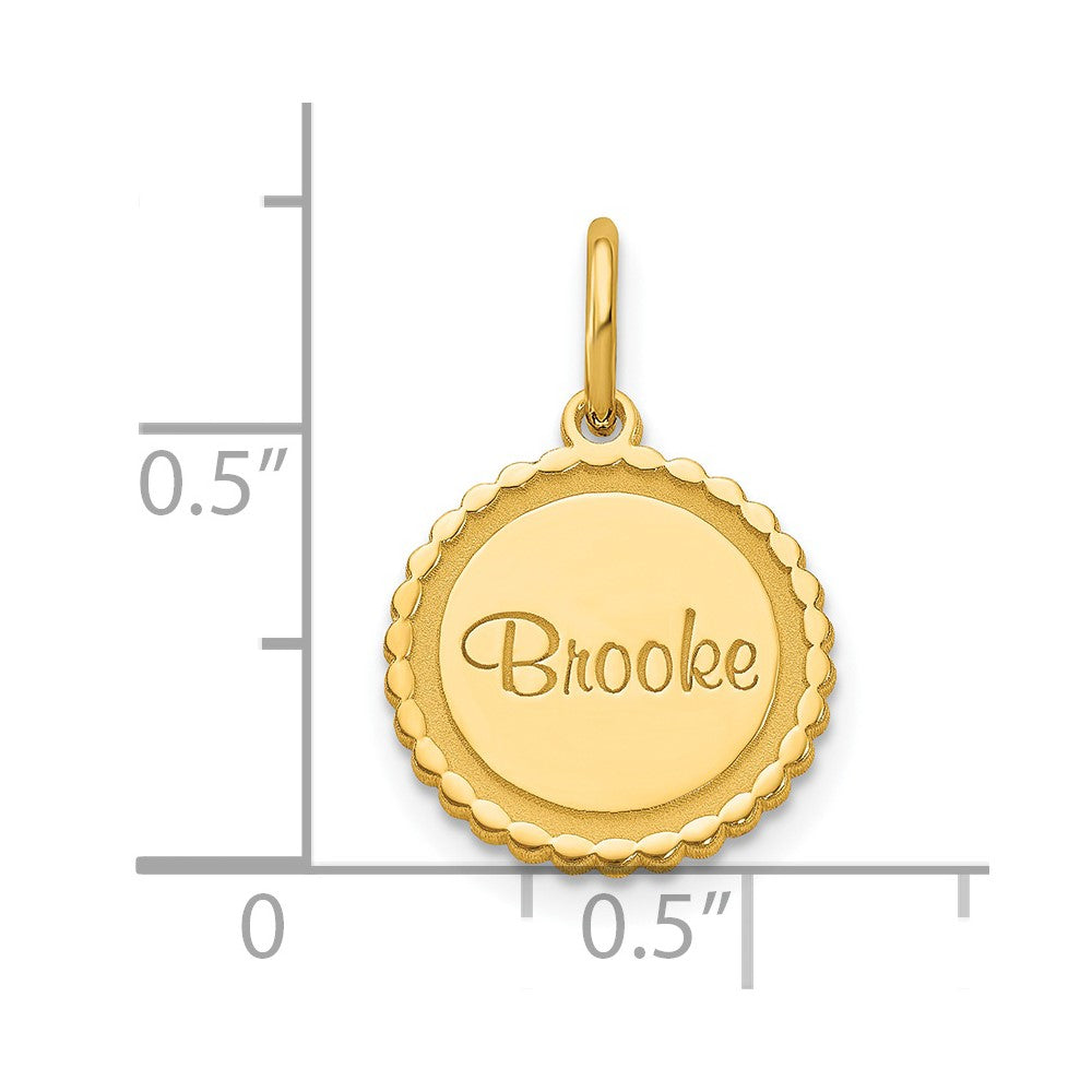 14k Yellow Gold Scalloped  Disc with Name Charm