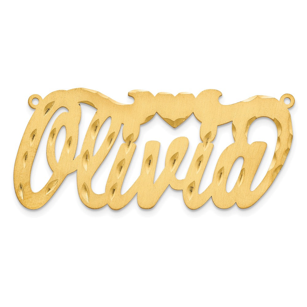 14k Yellow Gold Satin Diamond-cut Heart Name Plate