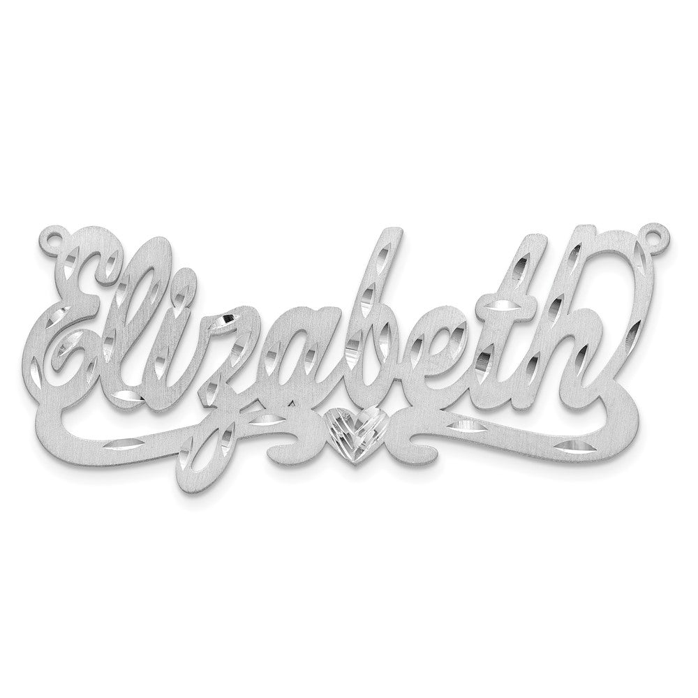 14k White Gold Satin Diamond-cut Heart Name Plate