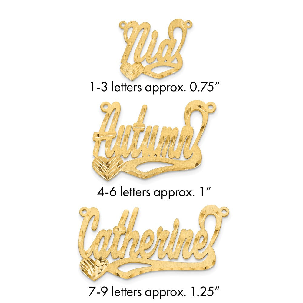 14k Yellow Gold Satin Diamond-cut Heart Name Plate
