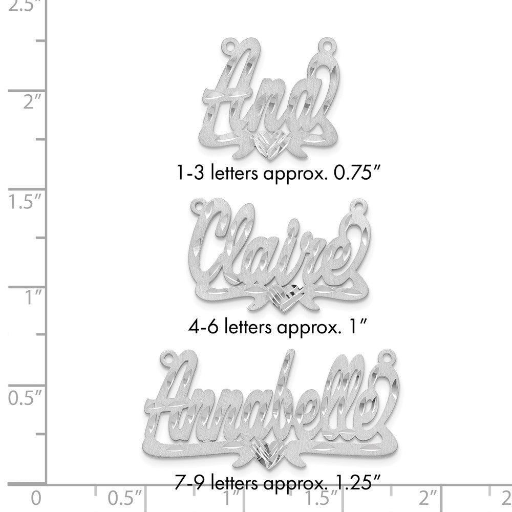 Sterling Silver/Rhodium-plated Satin Diamond-cut Heart Name Plate