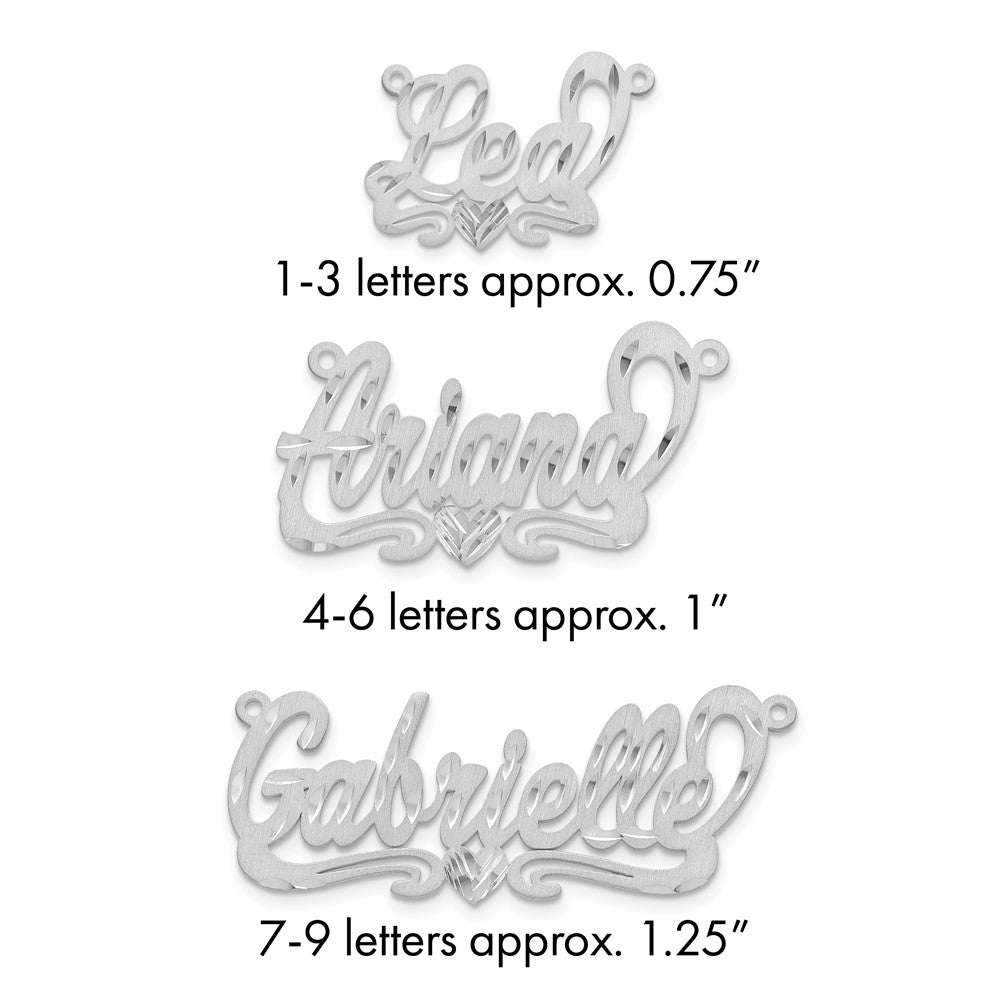 Sterling Silver/Rhodium-plated Satin Diamond-cut Heart Name Plate