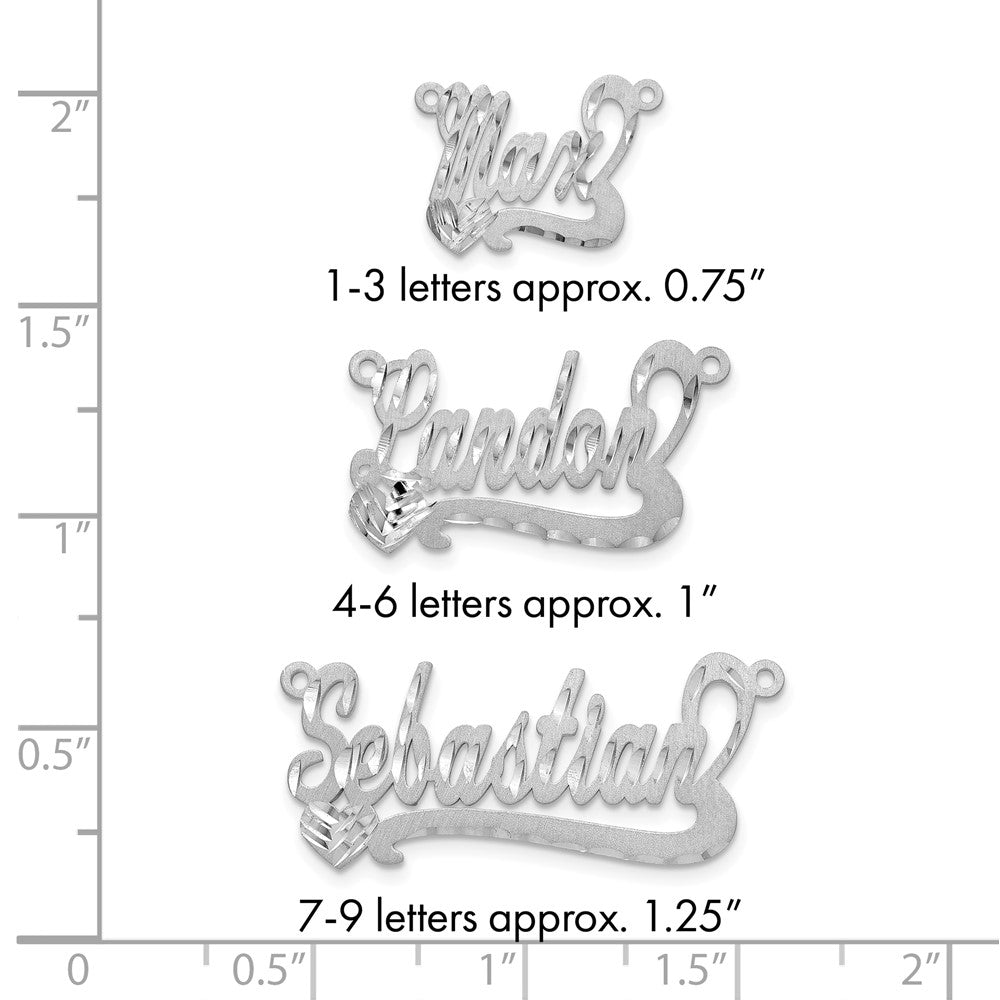 Sterling Silver/Rhodium-plated Satin Diamond-cut Heart Name Plate