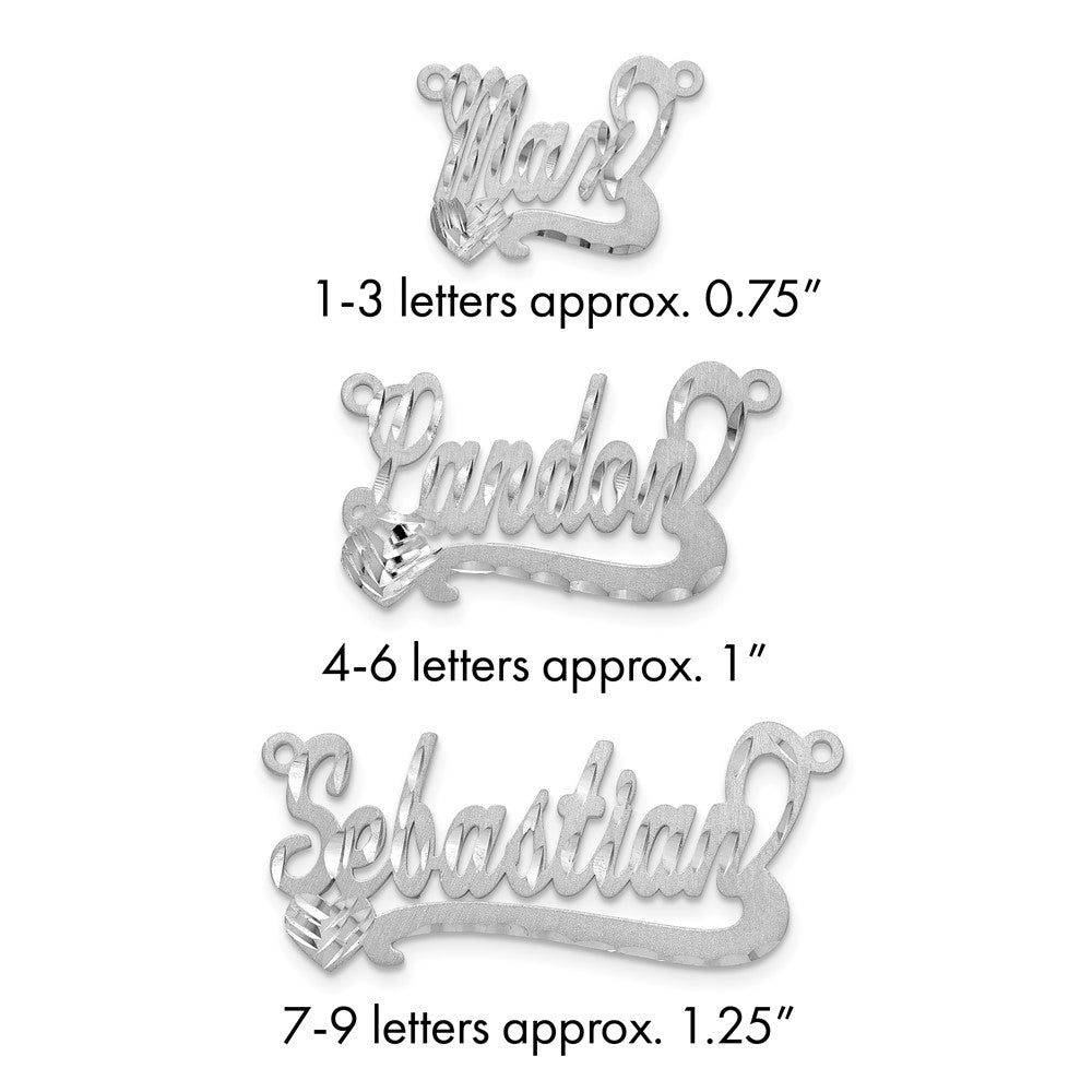 Sterling Silver/Rhodium-plated Satin Diamond-cut Heart Name Plate
