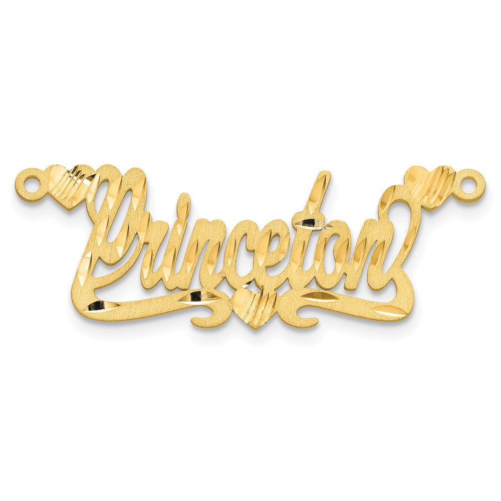 14k Yellow Gold Satin Diamond-cut Hearts Name Plate