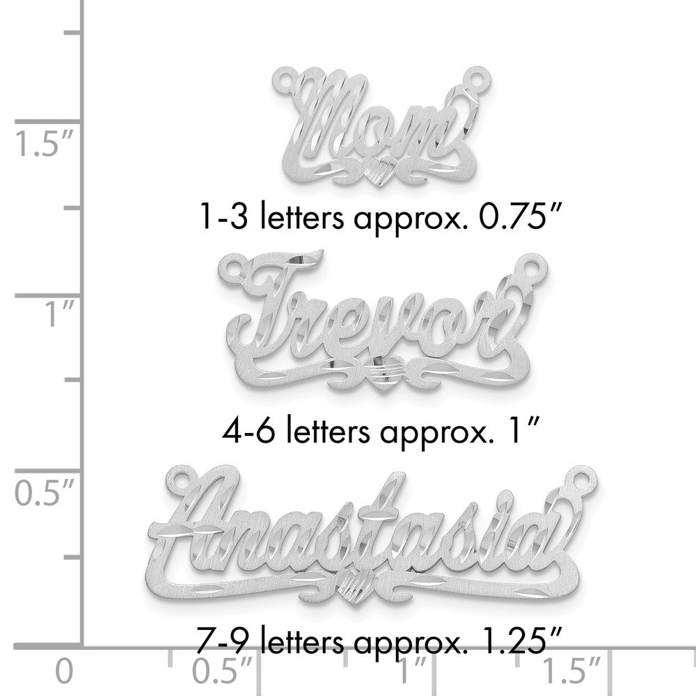 Sterling Silver/Rhodium-plated Satin Diamond-cut Heart Name Plate