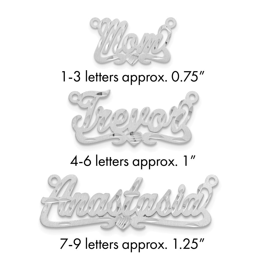 Sterling Silver/Rhodium-plated Satin Diamond-cut Heart Name Plate