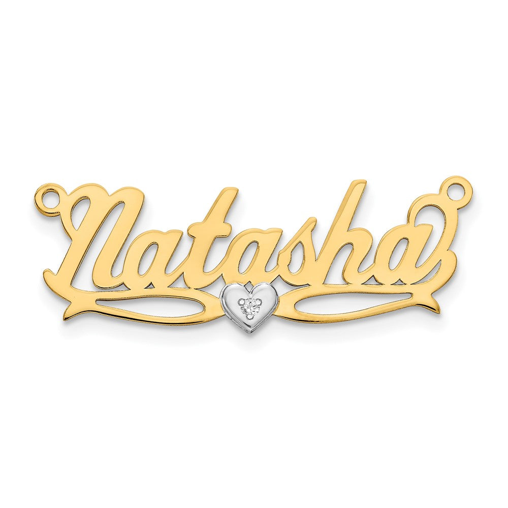 14k Two-tone 3D with Heart Diamond Name Plate