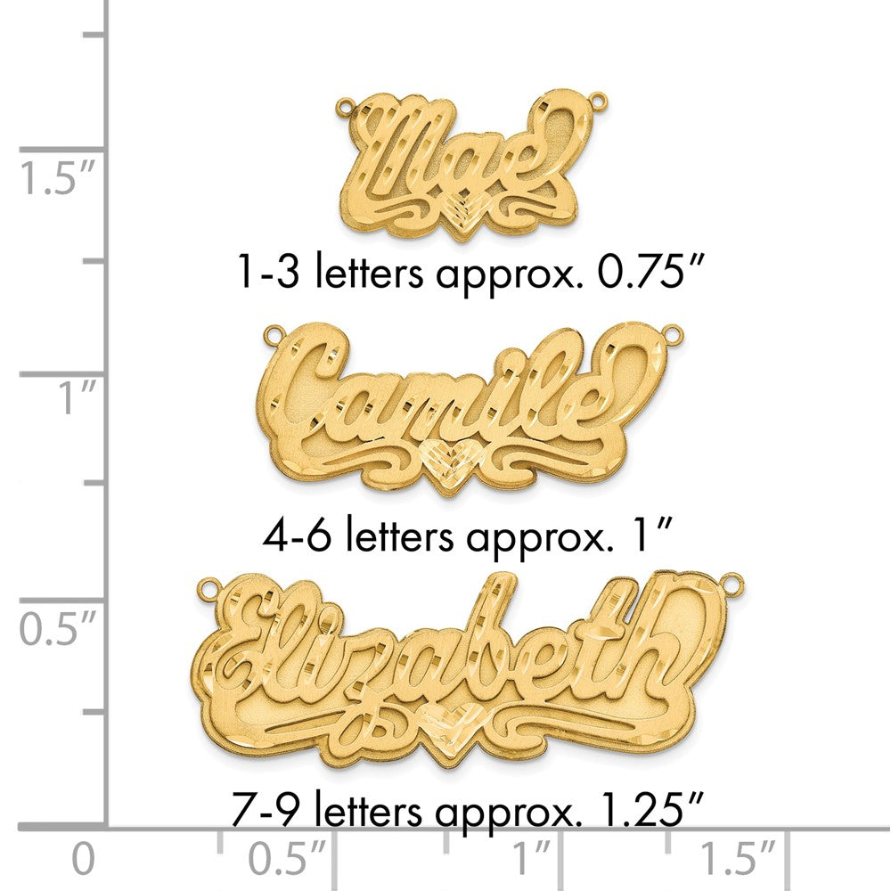 14k Yellow Gold 3D Satin Diamond-cut Heart Name Plate