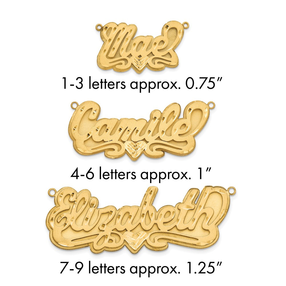 14k Yellow Gold 3D Satin Diamond-cut Heart Name Plate