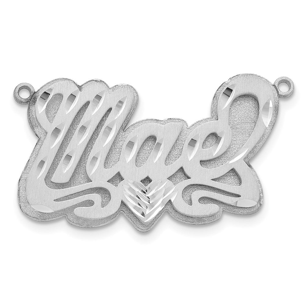 14k White Gold 3D Satin Diamond-cut Heart Name Plate