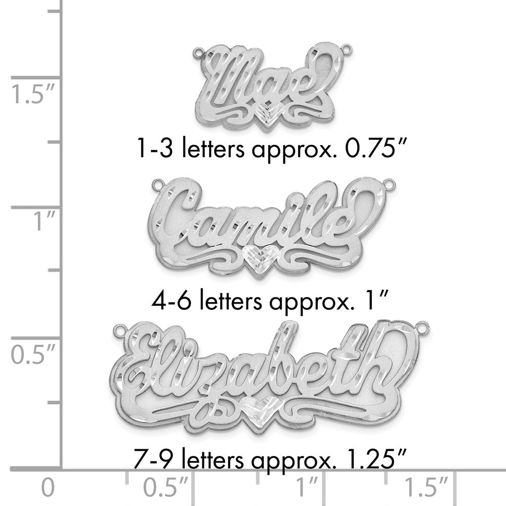 SS/Rhodium-plated 3D Satin Diamond-cut Heart Name Plate