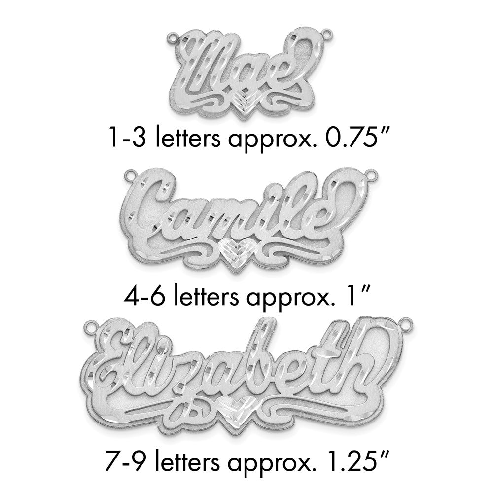 SS/Rhodium-plated 3D Satin Diamond-cut Heart Name Plate