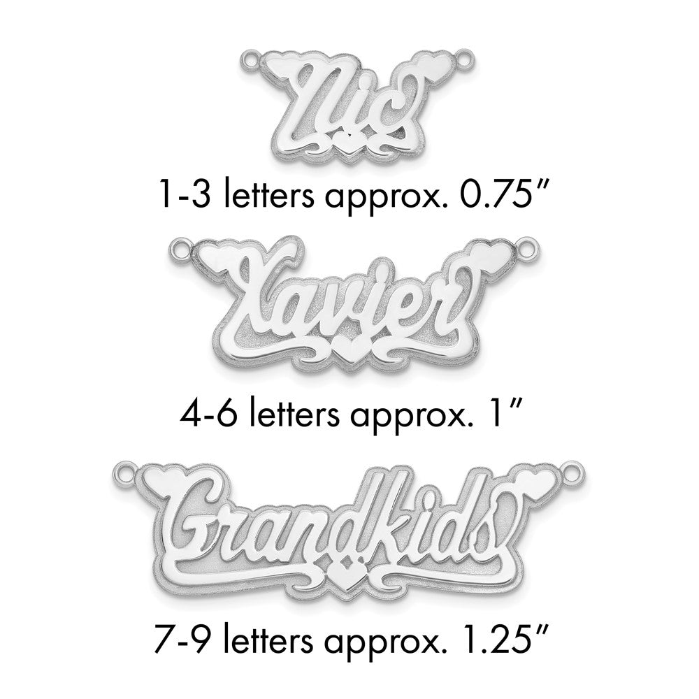 Sterling Silver/Rhodium-plated 3D Polished Hearts Name Plate