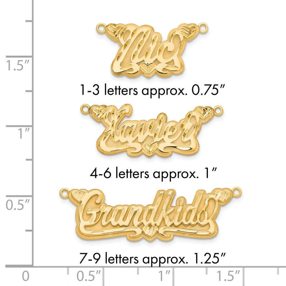 14k Yellow Gold 3D Diamond-cut Hearts Name Plate