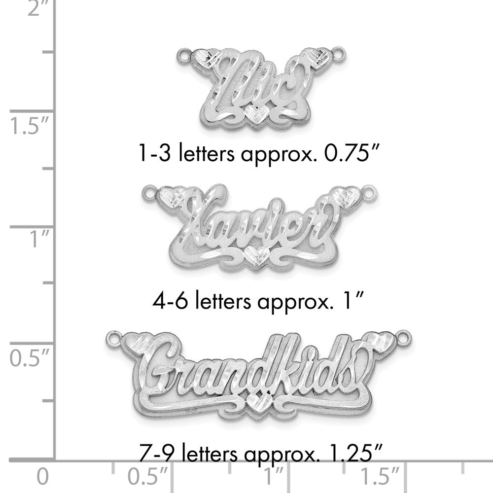 10k White Gold 3D Satin Diamond-cut Hearts Name Plate